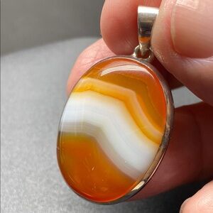 Lake Superior Agate Pendant in Solid Sterling Silver 925